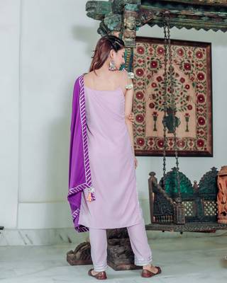 Lavender embroidered Fusion Suit Set With Dupatta Festival Wear Suit Set  4