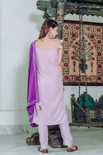 Lavender embroidered Fusion Suit Set With Dupatta Festival Wear Suit Set 