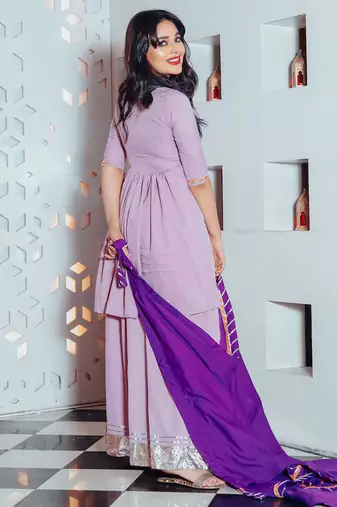 Floral Purple Suit Set With Palazzo Festival Wear Suit Set With Beautiful Dupatta