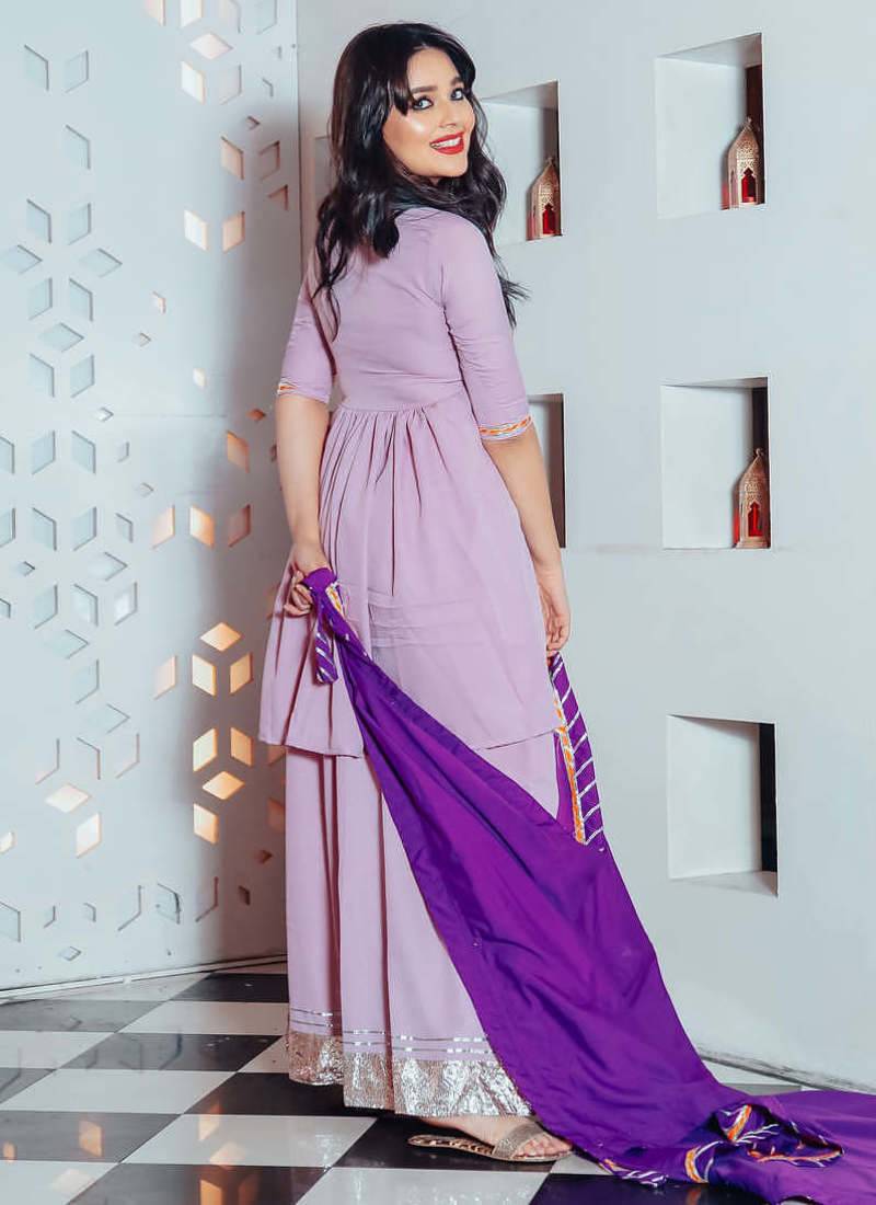 Floral Purple Suit Set With Palazzo Festival Wear Suit Set With Beautiful Dupatta