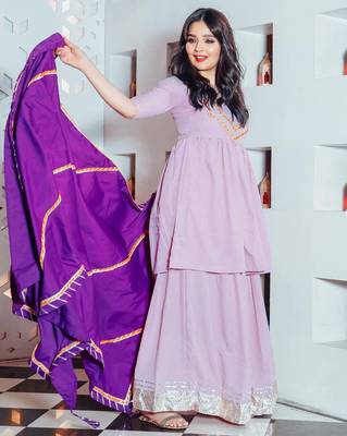 Floral Purple Suit Set With Palazzo Festival Wear Suit Set With  Dupatta 1