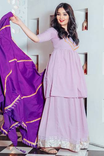 Floral Purple Suit Set With Palazzo Festival Wear Suit Set With Beautiful Dupatta