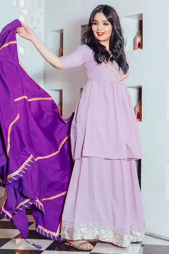 Floral Purple Suit Set With Palazzo Festival Wear Suit Set With Beautiful Dupatta