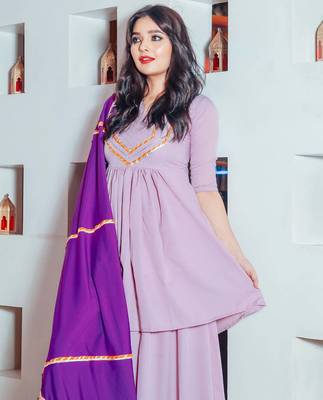 Floral Purple Suit Set With Palazzo Festival Wear Suit Set With  Dupatta 3