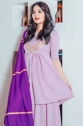 Floral Purple Suit Set With Palazzo Festival Wear Suit Set With  Dupatta