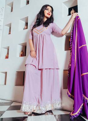 Floral Purple Suit Set With Palazzo Festival Wear Suit Set With  Dupatta 4