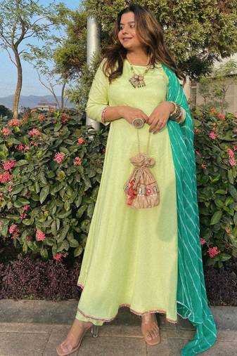 Pista Green Color Suit Set With Beautiful Leheriya Dupatta Festival Wear Suit Set