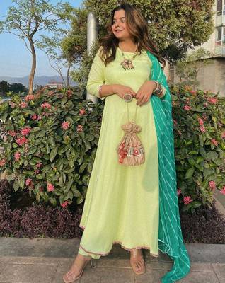Pista Green embroidered Suit Set With  Leheriya Dupatta Festival Wear Suit Set 1