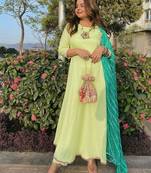 Pista Green embroidered Suit Set With  Leheriya Dupatta Festival Wear Suit Set
