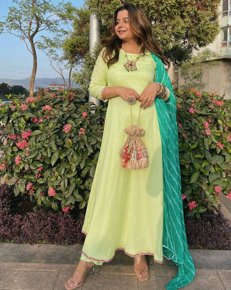Pista Green Color Suit Set With Beautiful Leheriya Dupatta Festival Wear Suit Set