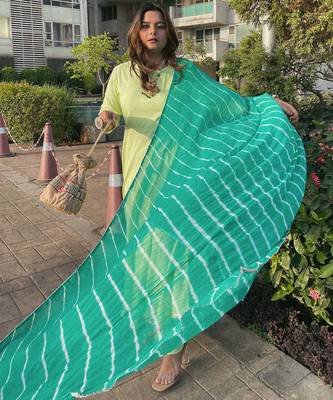Pista Green embroidered Suit Set With  Leheriya Dupatta Festival Wear Suit Set 2