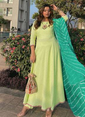 Pista Green embroidered Suit Set With  Leheriya Dupatta Festival Wear Suit Set 3