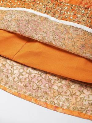 Orange & Gold-Toned Embellished Sequins Embroidered Designer Indian lehenga dress 5