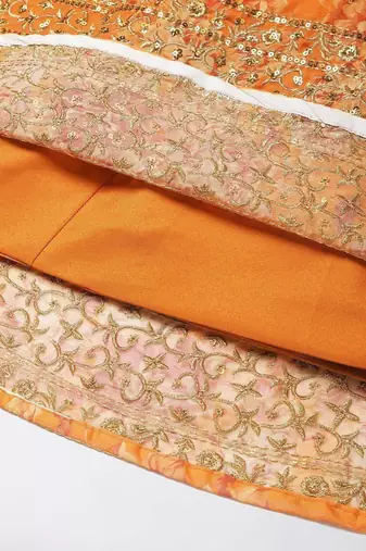 Orange & Gold-Toned Embellished Sequins Embroidered Designer Indian lehenga dress