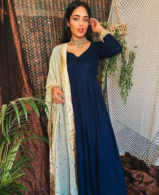 Blue embroidered Suit Set With Work Dupatta New Arrival Design 1