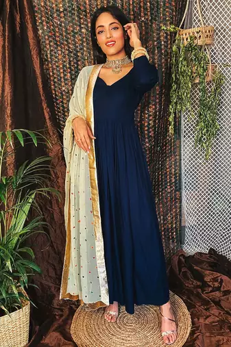 Blue embroidered Suit Set With Work Dupatta New Arrival Design