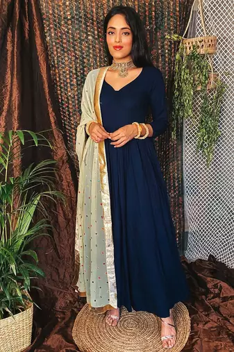 Blue embroidered Suit Set With Work Dupatta New Arrival Design