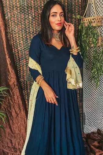 Blue embroidered Suit Set With Work Dupatta New Arrival Design