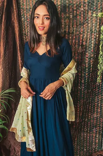Blue embroidered Suit Set With Work Dupatta New Arrival Design
