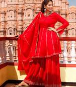 Gotta Work Red embroidered Suit Set Traditional Wear Suit Set With Dupatta