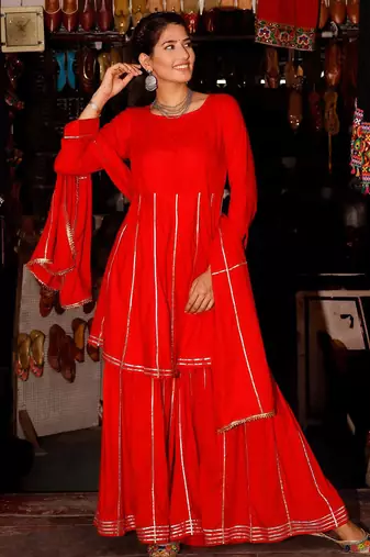 Gotta Work Red embroidered Suit Set Traditional Wear Suit Set With Dupatta