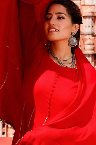 Gotta Work Red embroidered Suit Set Traditional Wear Suit Set With Dupatta