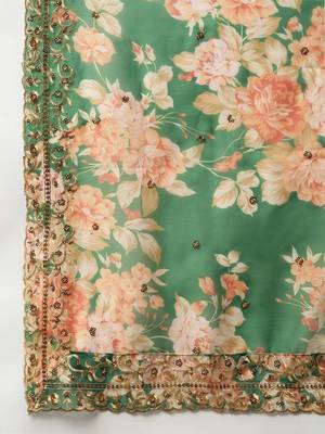 Green & Peach-Coloured Embellished Sequinned Indian Wedding Mehendi Lehenga choli 5