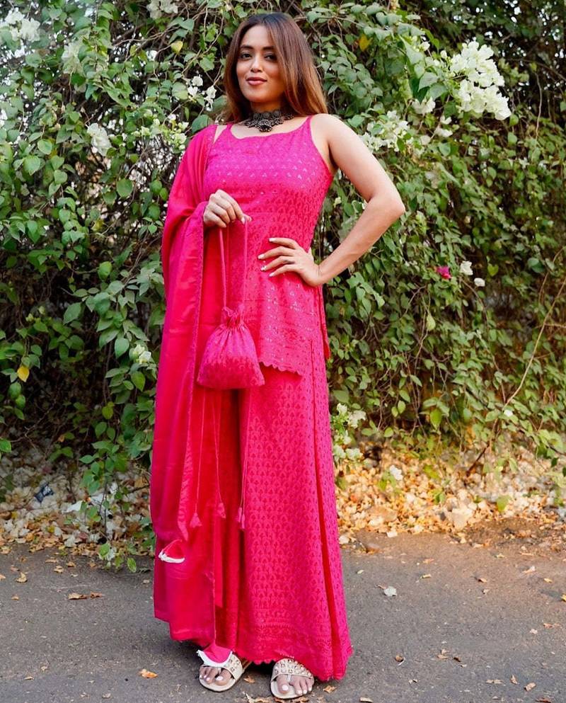 Pink Chikankari Suit Set With Dupatta Designer Suit Set With Potli New Arrival