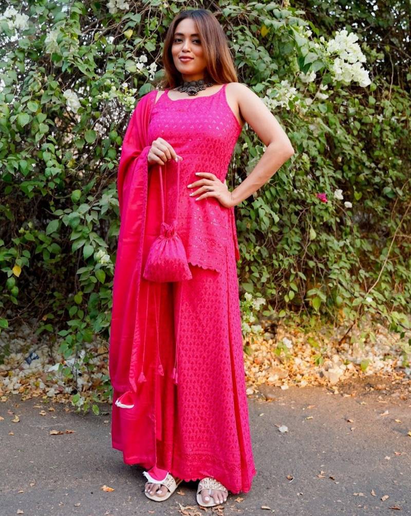 Pink Chikankari Suit Set With Dupatta Designer Suit Set With Potli New Arrival