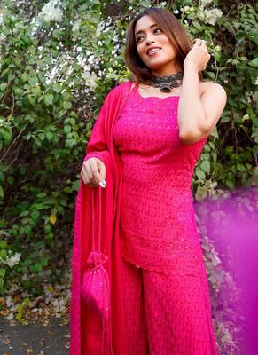 Pink Chikankari Suit Set With Dupatta Designer Suit Set With Potli New Arrival 3