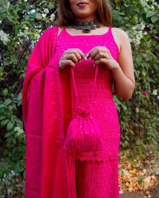 Pink Chikankari Suit Set With Dupatta Designer Suit Set With Potli New Arrival 4