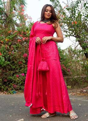 Pink Chikankari Suit Set With Dupatta Designer Suit Set With Potli New Arrival 5