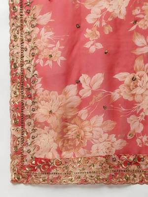 Red & Gold-Toned Embellished Sequinned Semi-Stitched Lehenga Choli 5