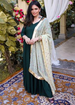 Bottle Green embroidered Designer Neck Suit Set Festival wear Stylish Suit Set 1