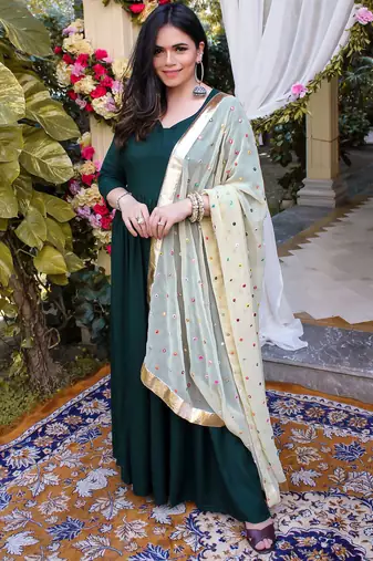 Bottle Green Color Designer Neck Suit Set Festival wear Stylish Suit Set