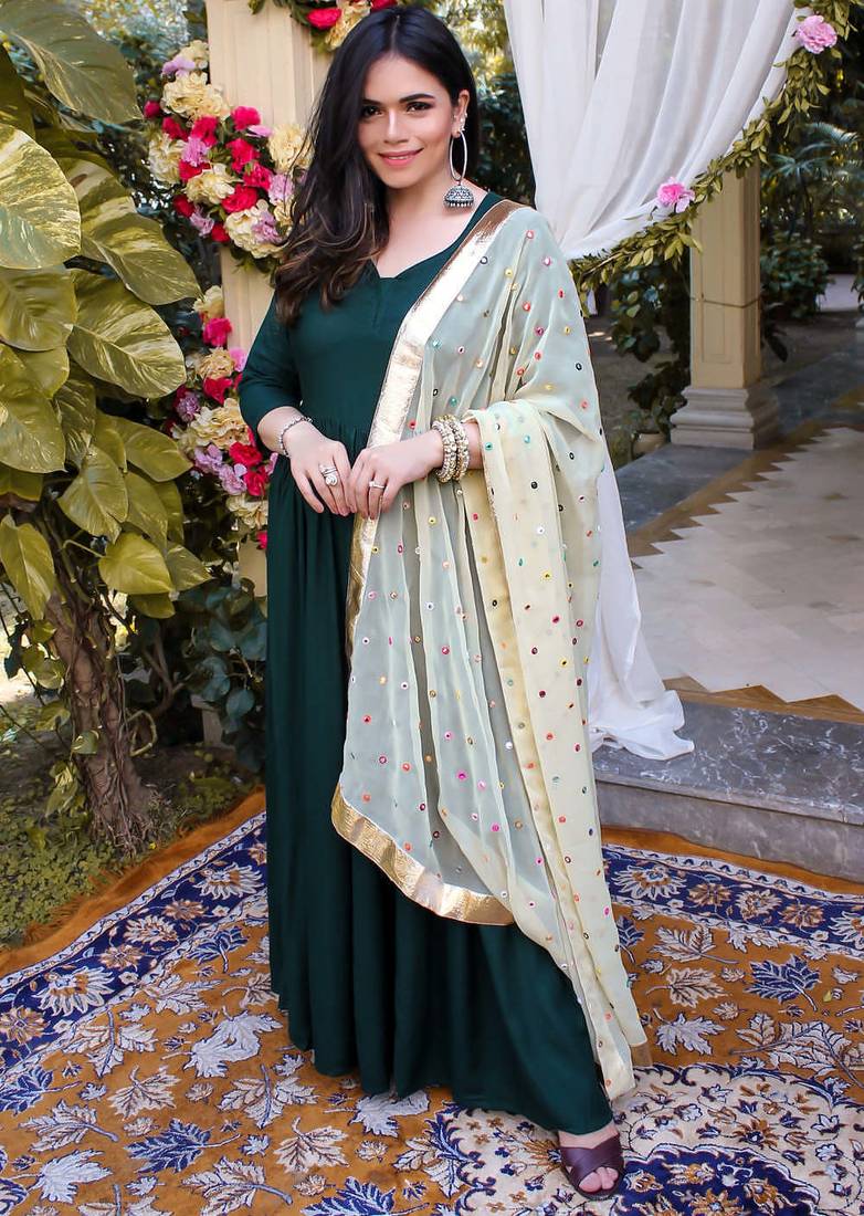 Bottle Green Color Designer Neck Suit Set Festival wear Stylish Suit Set