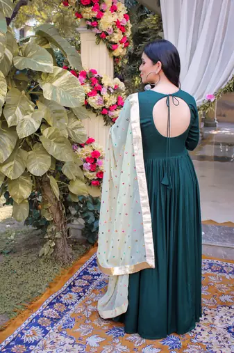 Bottle Green embroidered Designer Neck Suit Set Festival wear Stylish Suit Set
