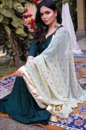 Bottle Green embroidered Designer Neck Suit Set Festival wear Stylish Suit Set