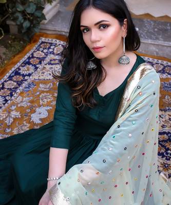 Bottle Green embroidered Designer Neck Suit Set Festival wear Stylish Suit Set 4