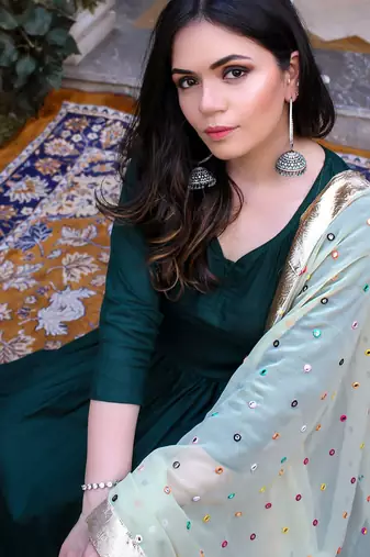 Bottle Green embroidered Designer Neck Suit Set Festival wear Stylish Suit Set