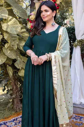 Bottle Green embroidered Designer Neck Suit Set Festival wear Stylish Suit Set