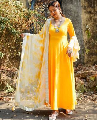 Yellow  Suit Set Stylish Suit Set With Dupatta Wedding Wear Dress 1
