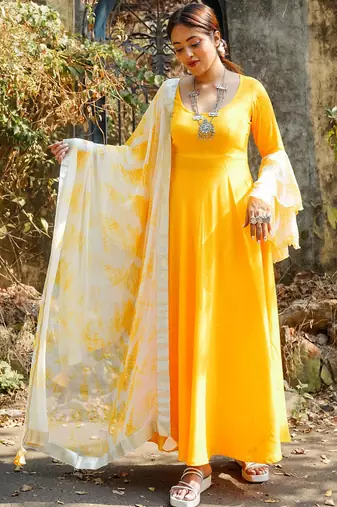 Yellow Beautiful Suit Set Stylish Suit Set With Dupatta Wedding Wear Dress
