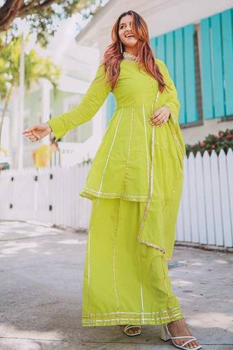 Greenish Gotta Work Suit Set With Dupatta Heavy Work Wedding Wear Dress