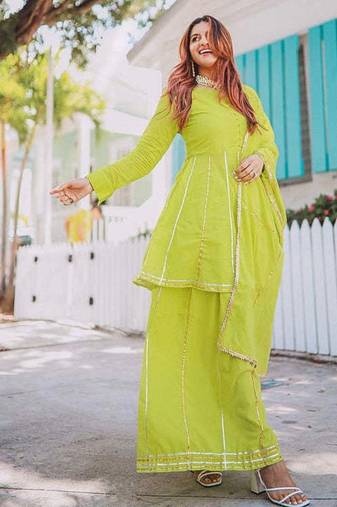 Greenish Gotta Work Suit Set With Dupatta Heavy Work Wedding Wear Dress