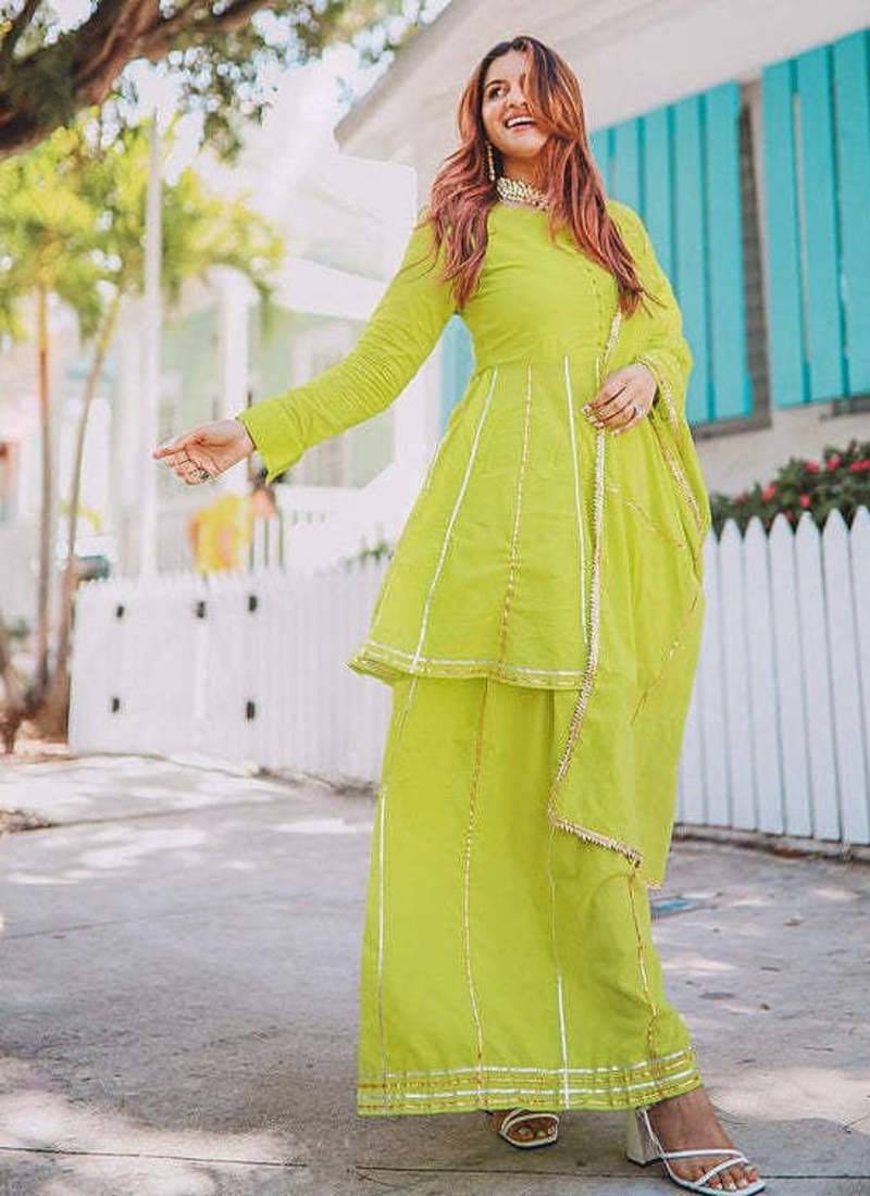Greenish Gotta Work Suit Set With Dupatta Heavy Work Wedding Wear Dress