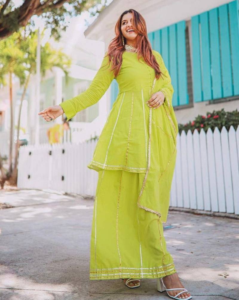 Greenish Gotta Work Suit Set With Dupatta Heavy Work Wedding Wear Dress
