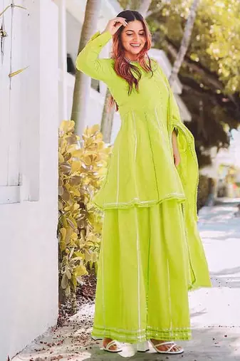 Greenish Gotta Work Suit Set With Dupatta Heavy Work Wedding Wear Dress