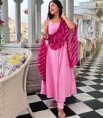 Wisteria Pink Suit Set With Leheriya Dupatta Stylish Wear Suit Set