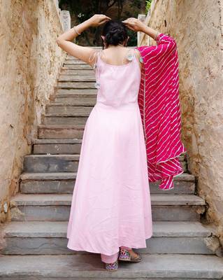 Wisteria Pink Suit Set With Leheriya Dupatta Stylish Wear Suit Set  5